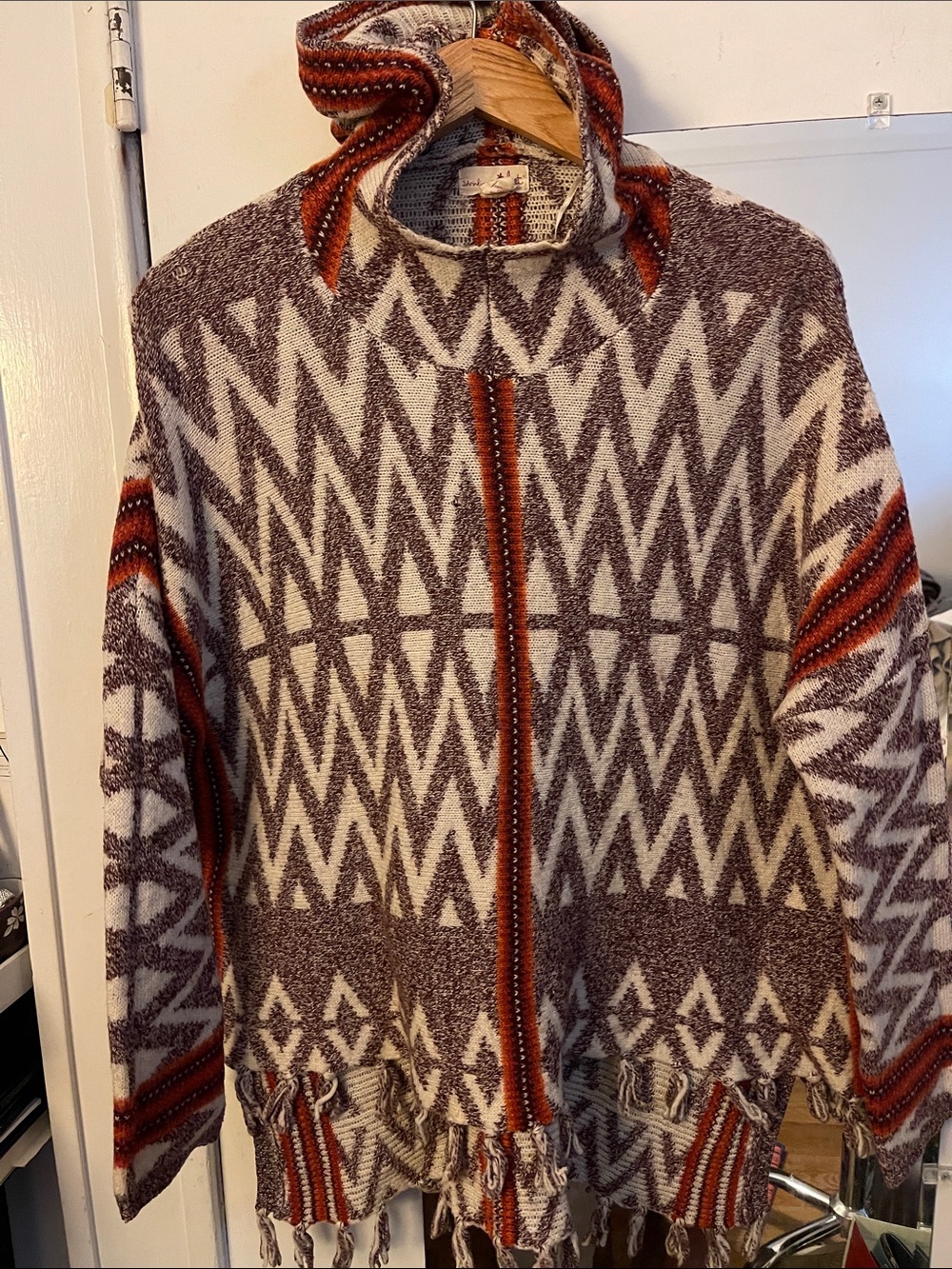 Super Pretty:  Shrinking Violet pullover Aztec print knit Sweater with hood